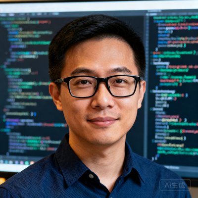 数据科学总监Alex Chen的半身肖像照，戴着黑框眼镜，身穿深蓝色衬衫，背景是充满代码的显示屏
